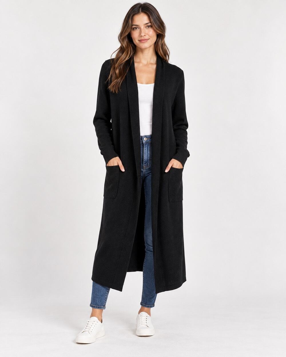 Noisy May Cardigan Womens M Black Longline Open Front Duster Scandi Minimalist